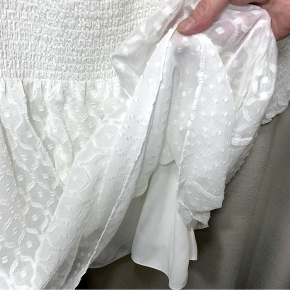 White House Black Market Smocked Blouson Dress Ivory M Sheer Romantic Feminine - Picture 10 of 16